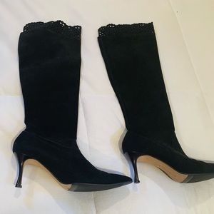 Manolo Blahnik Lace Stiletto Knee high boots.
